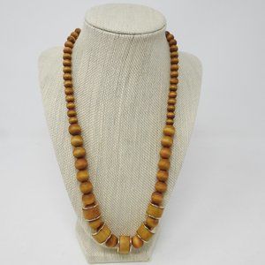 Wooden Necklace Single String with Gold Adjustable